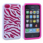 Wholesale iPhone 4 4S Zebra Hybrid Case (White-Pink)